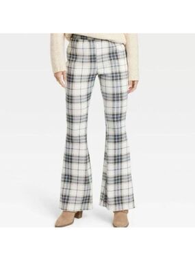 Grayson Threads Women’s Plaid Flare Pants Cream, Gray & White Size: Small